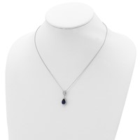 Cheryl M Sterling Silver Rhodium-plated Brilliant-cut Lab Created Dark Blue Spinel and Brilliant-cut White CZ Teardrop Halo Necklace, 18" view 2