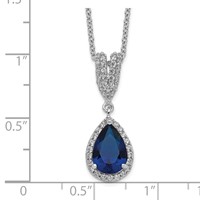 Cheryl M Sterling Silver Rhodium-plated Brilliant-cut Lab Created Dark Blue Spinel and Brilliant-cut White CZ Teardrop Halo Necklace, 18" view 3