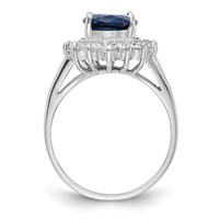Cheryl M Sterling Silver Rhodium-plated Brilliant-cut Lab Created Dark Blue Spinel and Brilliant-cut White CZ Oval Halo Ring view 2