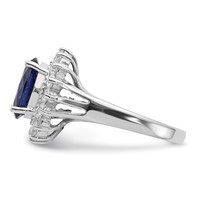 Cheryl M Sterling Silver Rhodium-plated Brilliant-cut Lab Created Dark Blue Spinel and Brilliant-cut White CZ Oval Halo Ring view 3