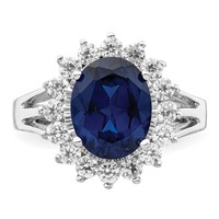 Cheryl M Sterling Silver Rhodium-plated Brilliant-cut Lab Created Dark Blue Spinel and Brilliant-cut White CZ Oval Halo Ring view 4