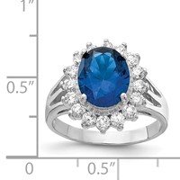 Cheryl M Sterling Silver Rhodium-plated Brilliant-cut Lab Created Dark Blue Spinel and Brilliant-cut White CZ Oval Halo Ring view 5