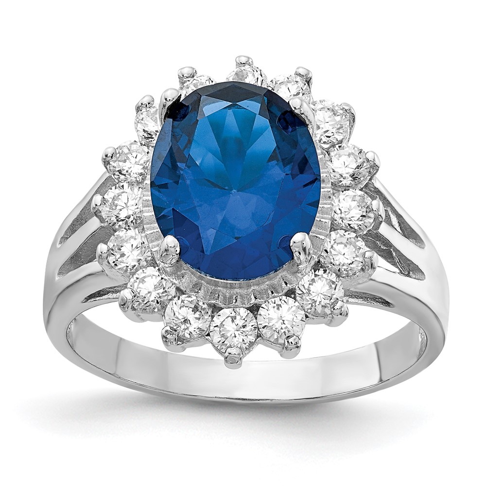 Sterling Silver Cheryl M Rh-p CZ Lab Created Dk Blue Spinel Ring