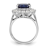Cheryl M Sterling Silver Rhodium-plated Brilliant-cut Lab Created Dark Blue Spinel and Brilliant-cut White CZ Oval Halo Ring view 2