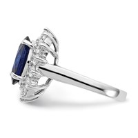 Cheryl M Sterling Silver Rhodium-plated Brilliant-cut Lab Created Dark Blue Spinel and Brilliant-cut White CZ Oval Halo Ring view 3