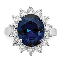 Cheryl M Sterling Silver Rhodium-plated Brilliant-cut Lab Created Dark Blue Spinel and Brilliant-cut White CZ Oval Halo Ring view 5