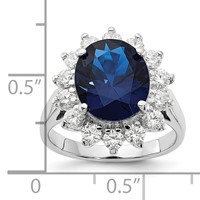 Cheryl M Sterling Silver Rhodium-plated Brilliant-cut Lab Created Dark Blue Spinel and Brilliant-cut White CZ Oval Halo Ring view 4