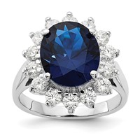 Cheryl M Sterling Silver Rhodium-plated Brilliant-cut Lab Created Dark Blue Spinel and Brilliant-cut White CZ Oval Halo Ring view 1