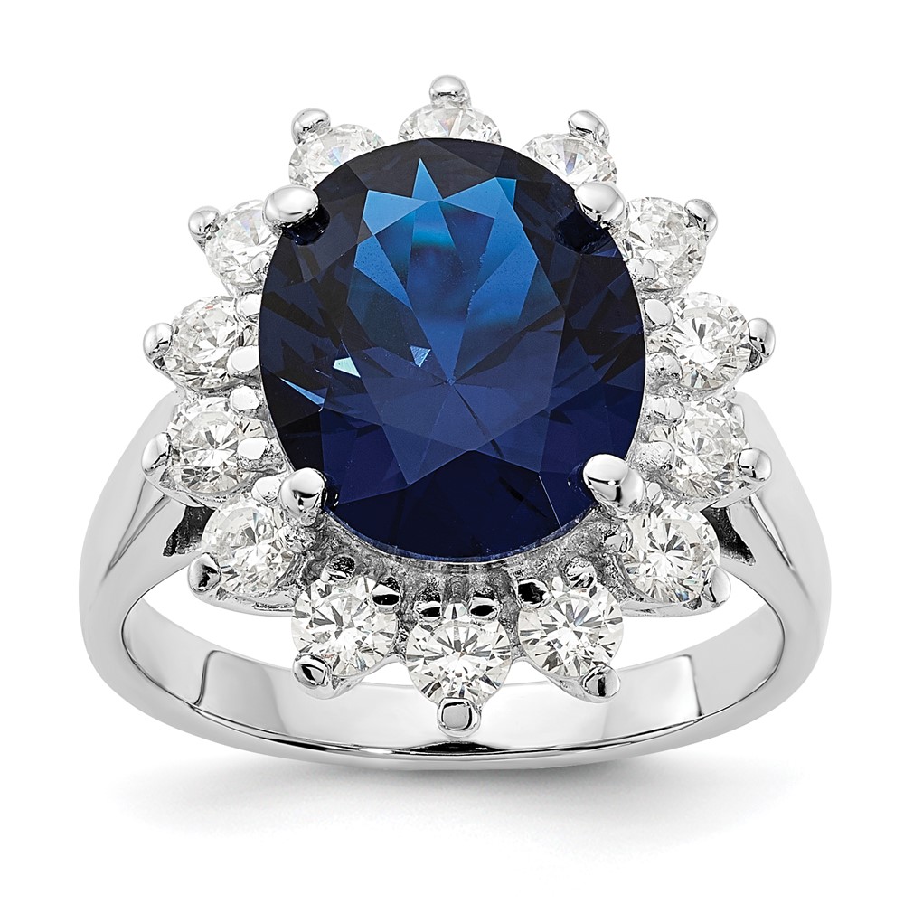 Sterling Silver Cheryl M Rh-p CZ Created Dark Blue Spinel Ring