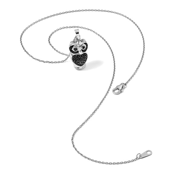 Cheryl M Sterling Silver Black CZ Owl Necklace