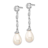 Cheryl M Sterling Silver Rhodium-plated Teardrop Freshwater Cultured Pearl and Brilliant-cut CZ Post Dangle Earrings view 2