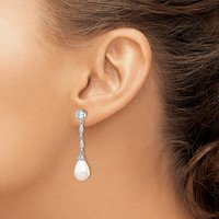 Cheryl M Sterling Silver Rhodium-plated Teardrop Freshwater Cultured Pearl and Brilliant-cut CZ Post Dangle Earrings view 3