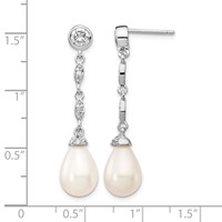 Cheryl M Sterling Silver Rhodium-plated Teardrop Freshwater Cultured Pearl and Brilliant-cut CZ Post Dangle Earrings view 4