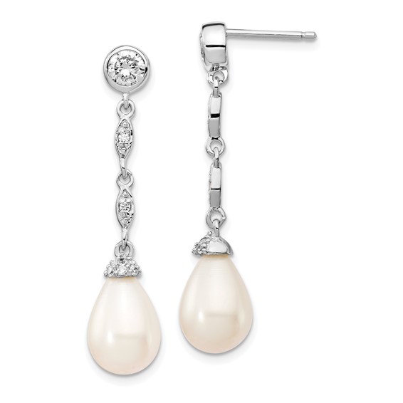 Sterling Silver FWC Pearl Dangle Post Earrings