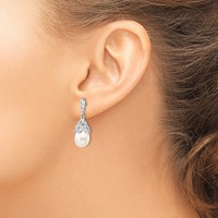 Cheryl M Sterling Silver Rhodium-plated Teardrop White Freshwater Cultured Pearl and Brilliant-cut CZ Post Dangle Earrings view 3