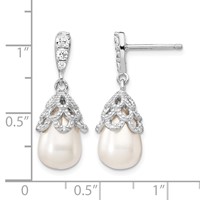 Cheryl M Sterling Silver Rhodium-plated Teardrop White Freshwater Cultured Pearl and Brilliant-cut CZ Post Dangle Earrings view 4