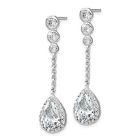 Cheryl M Sterling Silver Rhodium-plated Brilliant-cut CZ Bezel & Teardrop Halo Post Dangle Earrings view 2