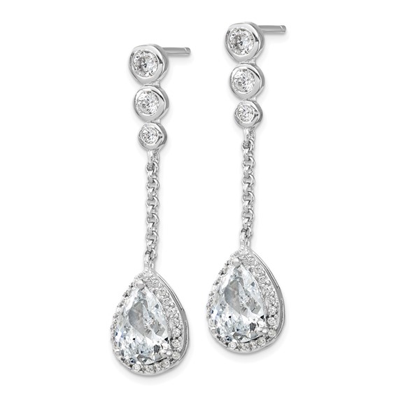 Cheryl M Sterling Silver Rhodium-plated Brilliant-cut CZ Bezel & Teardrop Halo Post Dangle Earrings