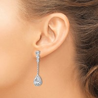 Cheryl M Sterling Silver Rhodium-plated Brilliant-cut CZ Bezel & Teardrop Halo Post Dangle Earrings view 3