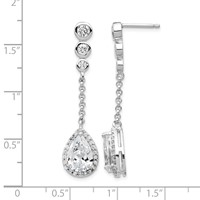 Cheryl M Sterling Silver Rhodium-plated Brilliant-cut CZ Bezel & Teardrop Halo Post Dangle Earrings view 4