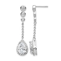 Cheryl M Sterling Silver Rhodium-plated Brilliant-cut CZ Bezel & Teardrop Halo Post Dangle Earrings view 1