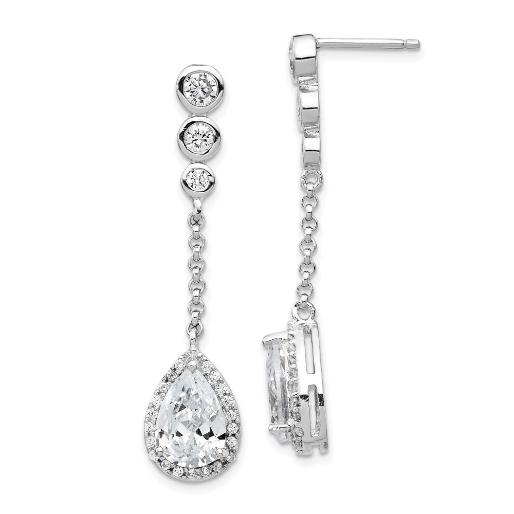 Sterling Silver Cheryl M Rhodium-plated CZ Teardrop Dangle Post Earrings