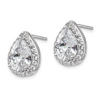 Cheryl M Sterling Silver Rhodium-plated Brilliant-cut Teardrop CZ Halo Post Earrings view 2