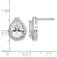 Cheryl M Sterling Silver Rhodium-plated Brilliant-cut Teardrop CZ Halo Post Earrings view 4
