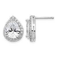 Cheryl M Sterling Silver Rhodium-plated Brilliant-cut Teardrop CZ Halo Post Earrings view 1