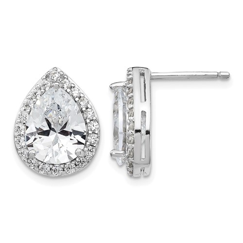 Cheryl M Sterling Silver Rhodium-plated Brilliant-cut Teardrop CZ Halo Post Earrings