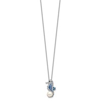 Cheryl M Sterling Silver Rhodium-plated Enameled Freshwater Cultured Pearl and Brilliant-cut CZ Seahorse Necklace, 18" view 2