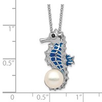 Cheryl M Sterling Silver Rhodium-plated Enameled Freshwater Cultured Pearl and Brilliant-cut CZ Seahorse Necklace, 18" view 3