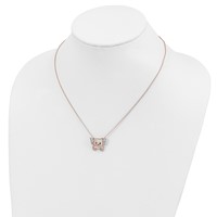 Cheryl M Sterling Silver Rose Gold-plated Brilliant-cut Black Glass and Brilliant-cut White CZ Flying Pig Necklace, 18" view 3