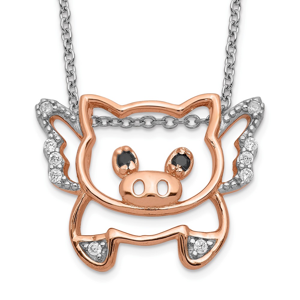 Sterling Silver Cheryl M Rose Gold-plated Rose-gold Plated CZ Pig Necklace
