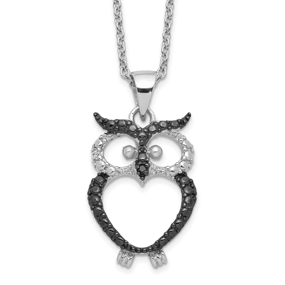 Sterling Silver Cheryl M Black Rhodium-plated CZ Owl Necklace