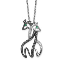 Cheryl M Sterling Silver Rhodium-plated Necklace with Black Rhodium Accent Brilliant-cut Black Green and White CZ Giraffes, 18" view 1