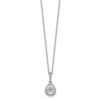 Cheryl M Sterling Silver Rhodium-plated Checkerboard-cut and Brilliant-cut CZ Halo Teardrop Necklace, 18" view 2