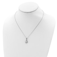 Cheryl M Sterling Silver Rhodium-plated Checkerboard-cut and Brilliant-cut CZ Halo Teardrop Necklace, 18" view 4