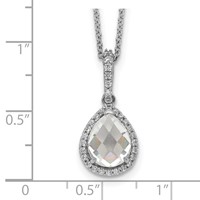 Cheryl M Sterling Silver Rhodium-plated Checkerboard-cut and Brilliant-cut CZ Halo Teardrop Necklace, 18" view 3
