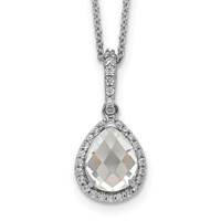 Cheryl M Sterling Silver Rhodium-plated Checkerboard-cut and Brilliant-cut CZ Halo Teardrop Necklace, 18" view 1