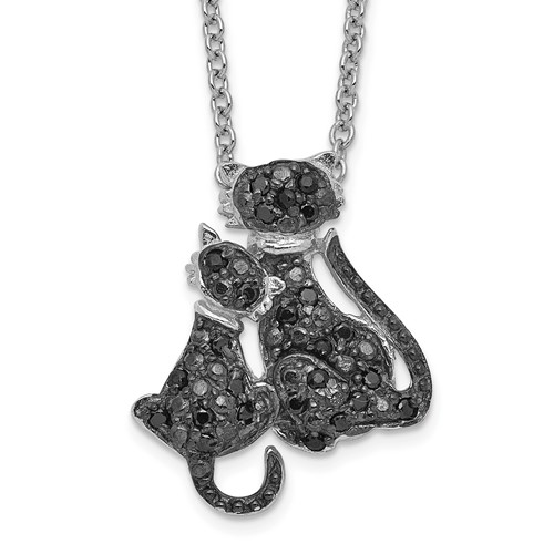 Cheryl M Sterling Silver Rhodium-plated Necklace with Black Rhodium Accent Brilliant-cut Black CZ Cats, 18"
