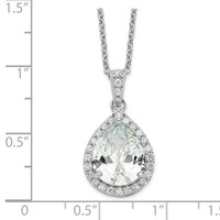 Cheryl M Sterling Silver Rhodium-plated Brilliant-cut Teardrop CZ Halo Necklace, 18" view 3