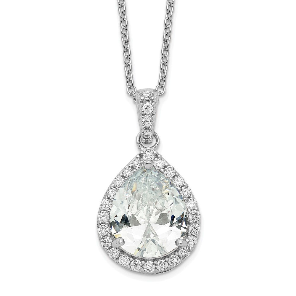 Sterling Silver Cheryl M Rhodium-plated CZ Teardrop Necklace