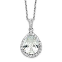 Cheryl M Sterling Silver Rhodium-plated Brilliant-cut Teardrop CZ Halo Necklace, 18" view 1