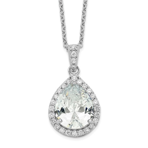 Cheryl M Sterling Silver Rhodium-plated Brilliant-cut Teardrop CZ Halo Necklace, 18"