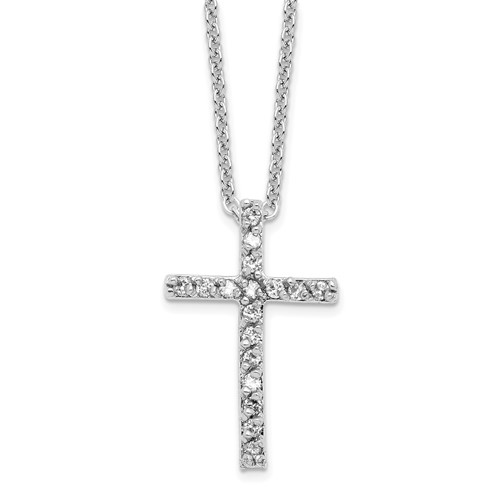 Cheryl M Sterling Silver Rhodium-plated Brilliant-cut CZ Cross Necklace, 18"