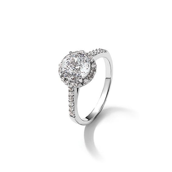 Cheryl M Sterling Silver Rhodium-plated Brilliant-cut CZ Round Halo with Side Stones Ring