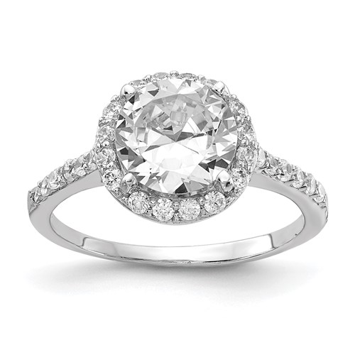 Cheryl M Sterling Silver Rhodium-plated Brilliant-cut CZ Round Halo Ring with Side Stones
