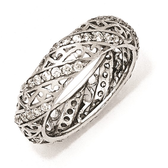 Sterling Silver CZ Lines & Swirls Ring