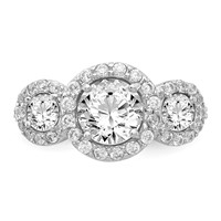 Cheryl M Sterling Silver Rhodium-plated Brilliant-cut CZ Three Stone Halo Ring view 5